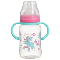 Бутылочка для кормления, широкое горло, средний поток от 3 мес., 270 мл., &laquo;Единорог&raquo;, M&B