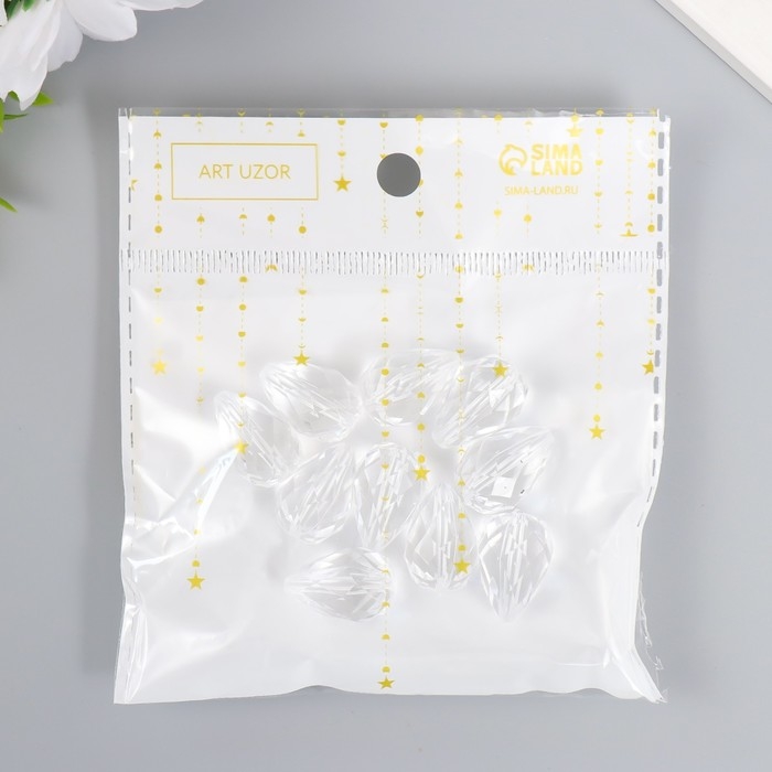 Бусины для творчества пластик "Кристалл-капля" набор 20 гр 2х1,3х1,3 см