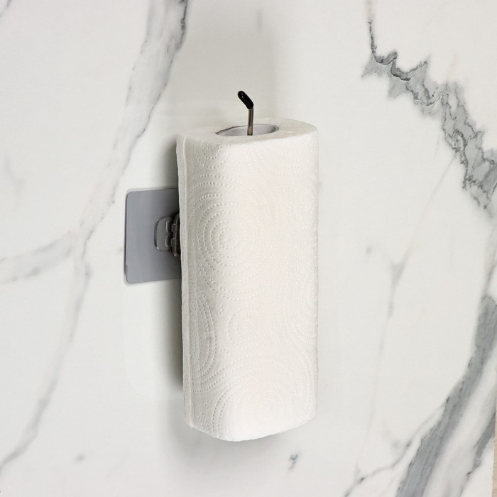 Держатель для бумажных полотенец настенный Доляна, 27&times;7&times;7 см, на липучке, цвет хром