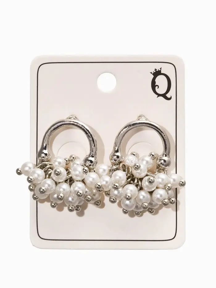 Серьги жемчуг &laquo;Виноград&raquo;, белые в серебре