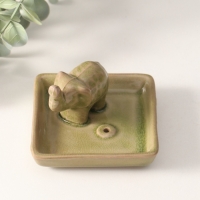 Подставка для благовоний керамика "Слон в цветочной попоне" тёмно-зелёный 9х9х6 см