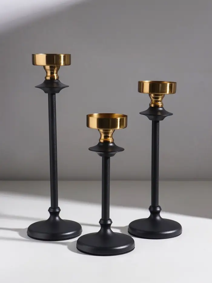 Подсвечник металл "Эстетика" чёрный с золотом d=6,7 см набор 3 шт h=222,5, 28 и 32 см