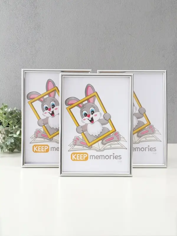 Фоторамка "Радуга" 21х30 см,  с подножкой, набор 3 шт, (пластиковый экран), серебро