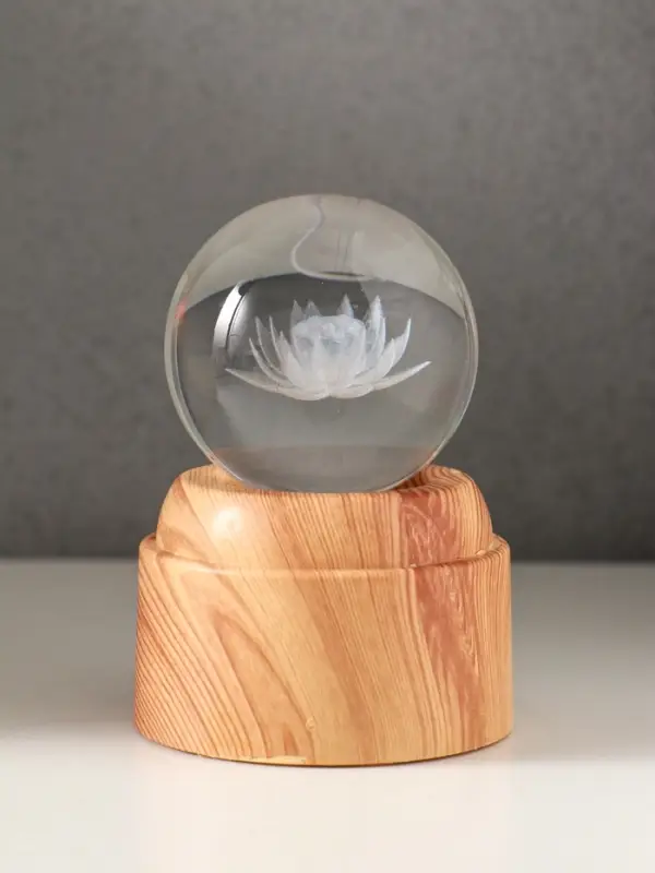 Сувенир стекло свет "Шар. Лотос" 6хLED шар d=6 см, крутится, USB 7х7х10 см