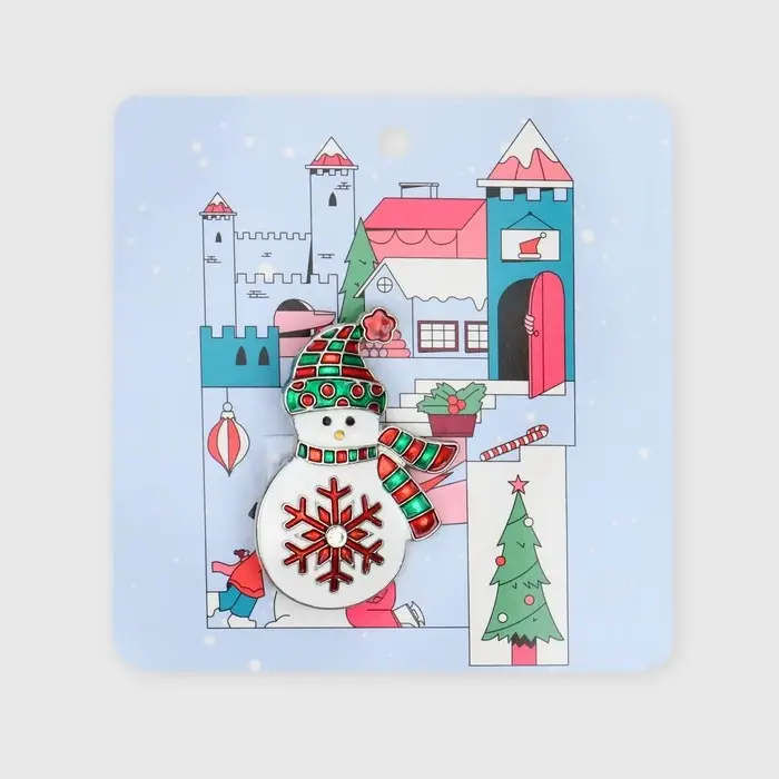 Брошь новогодняя &laquo;Снеговик&raquo; со снежинкой, цветная в серебре