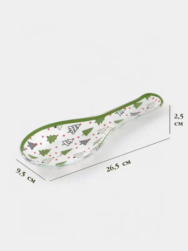 Подставка под ложку &laquo;Елочка&raquo; 26.5&times;9.5&times;2.5 см, стекло, белая, зелёная