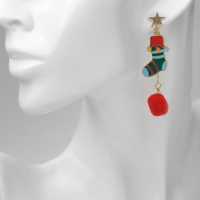 Новый год! Серьги &laquo;Новогодние&raquo; снеговик с носком, цветные в золоте