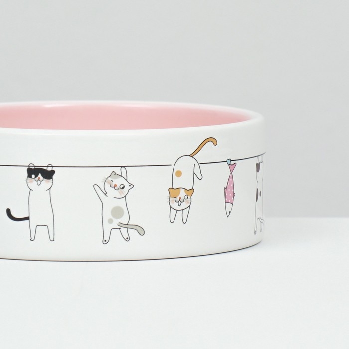 Миска керамическая "Весёлые котики"  300 мл  12,5 x 4,5 cм, бежево-белая