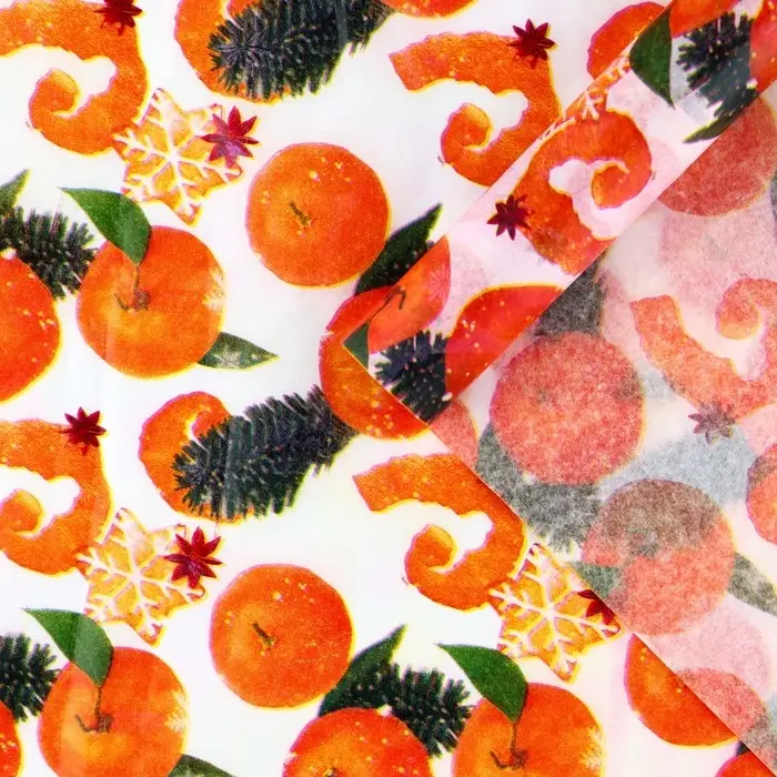 Упаковочная бумага на новый год тишью &laquo;Мандарины&raquo;, 50 х 66 см