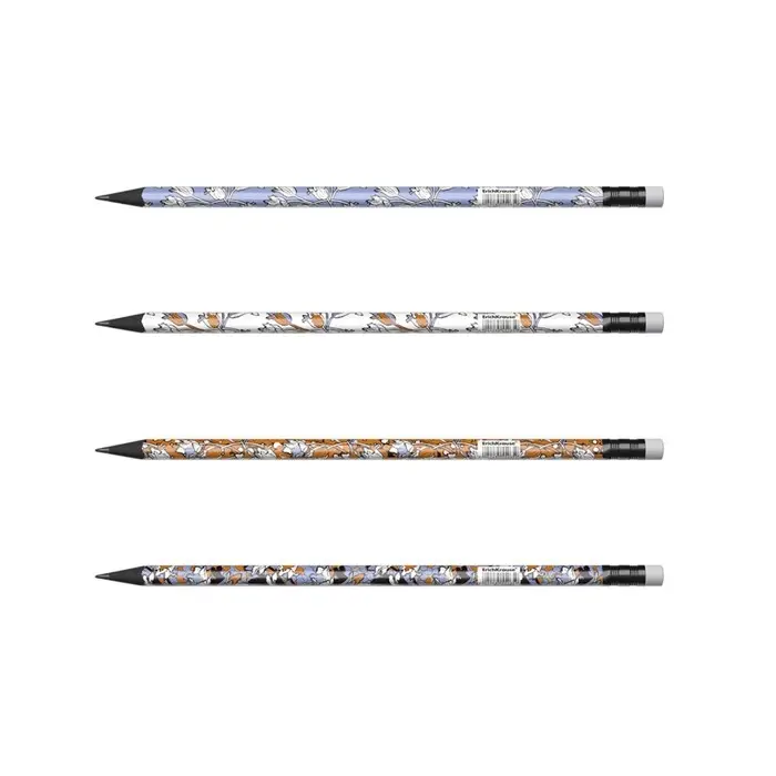 Карандаш чернографитный, ErichKrause &laquo;Tulips&raquo;, HB, грифель d=2.2 мм, с ластиком, дерево, трeхгранный с принтом, в тубусе, микс