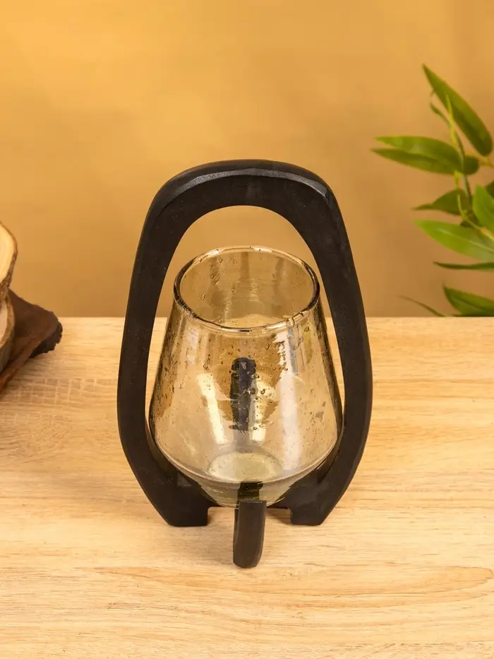 Подсвечник "Аура" 13х15х26 см, стекло, дерево