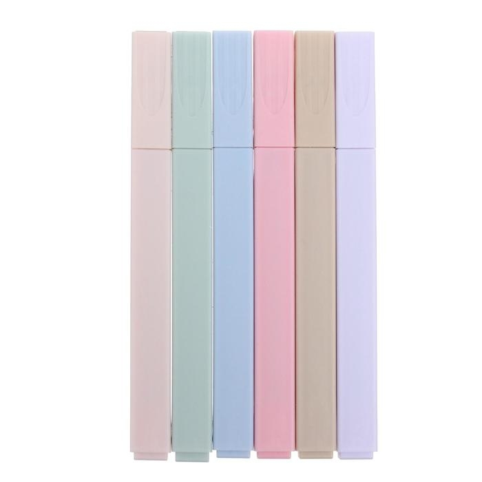 Набор маркеров-текстовыделителей, 6 пастельных цветов, корпус квадратный