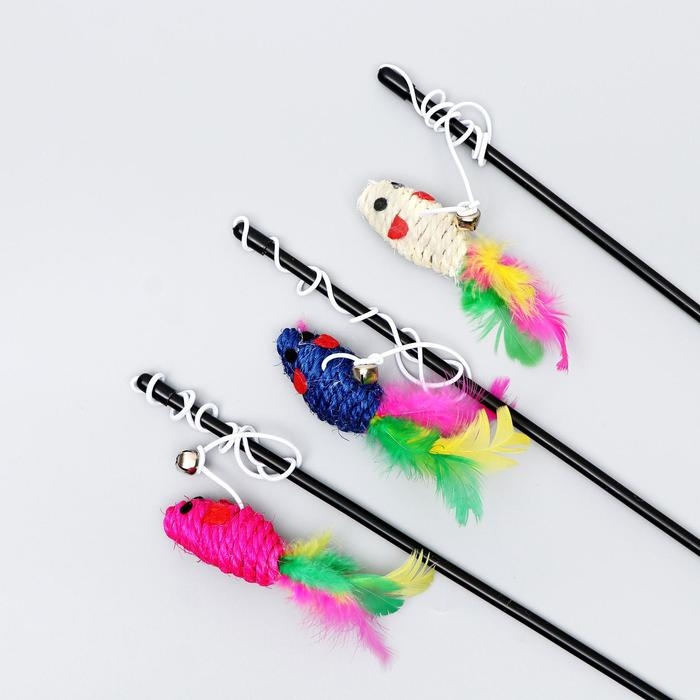 Дразнилка-удочка "Мышь из сизаля", микс цветов