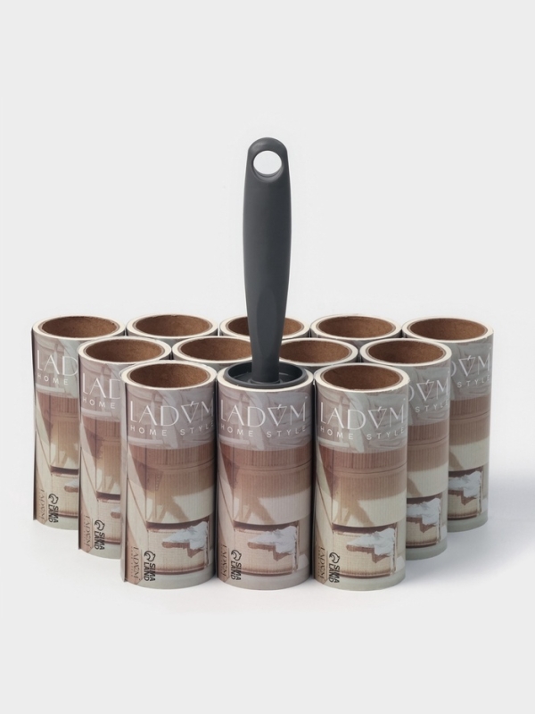 Ролик для одежды со сменными блоками LaDо́m, 12 шт по 50 листов, эргономичная ручка винтовая намотка