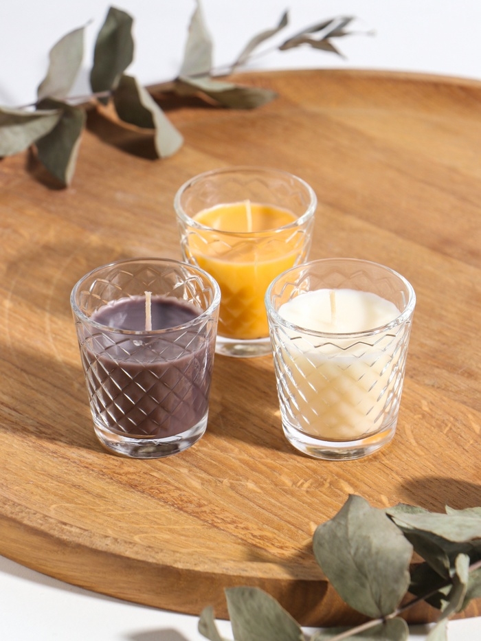 Свеча ароматическая в стакане (набор 3 шт) по 50 мл, 10 ч, 32 гр, ВАНИЛЬ, АРАБИКА, МОЛОКО-МЁД 108903