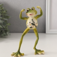 Сувенир полистоун "Лягушонок-силач, с цветами на животике" 11,5х3,5х16 см