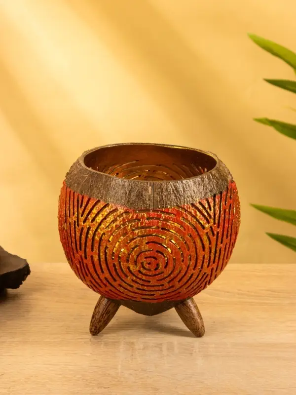 Подсвечник из кокоса, 15&times;15&times;13 см, красный