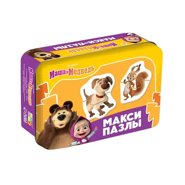 Макси-пазлы в металлической коробке "Маша и Медведь", 20 деталей, 10 пазлов