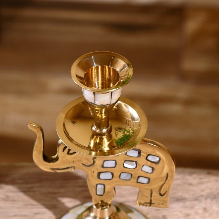 Подсвечник "Слон" латунь, перламутр 9х9х15 см