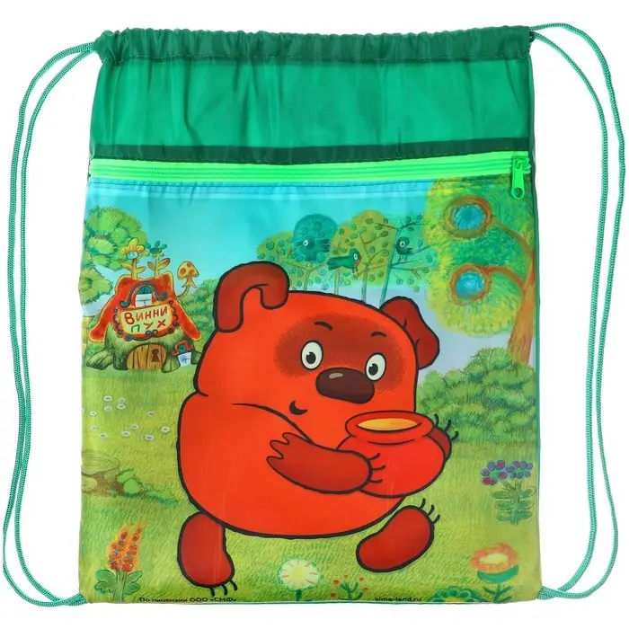 Мешок для обуви с карманом 420&times;350 мм, мягкий полиэстер, плотность 210D, Союзмультфильм Винни Пух