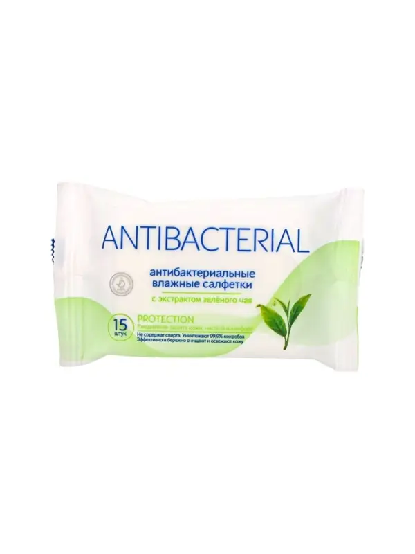 Влажные салфетки ANTIBACTERIAL PROTECTION с зел. чаем  №15