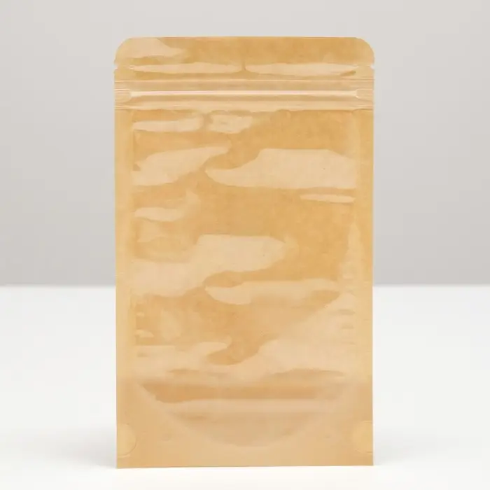 Пакет Zip-lock Крафт с прозрачной стенкой 12&times;20 + 4 см