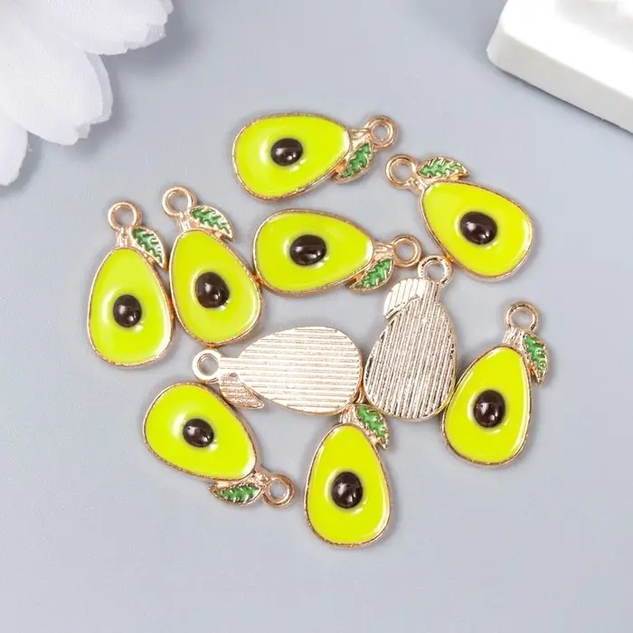 Декор для творчества металл, эмаль "Авокадо" зелёный 1,7х1 см
