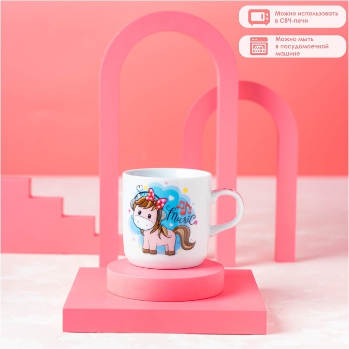 Набор детской посуды из керамики Доляна &laquo;Маленькая лошадка&raquo;, 3 предмета: кружка 230 мл, миска 400 мл, тарелка d=18 см, цвет белый