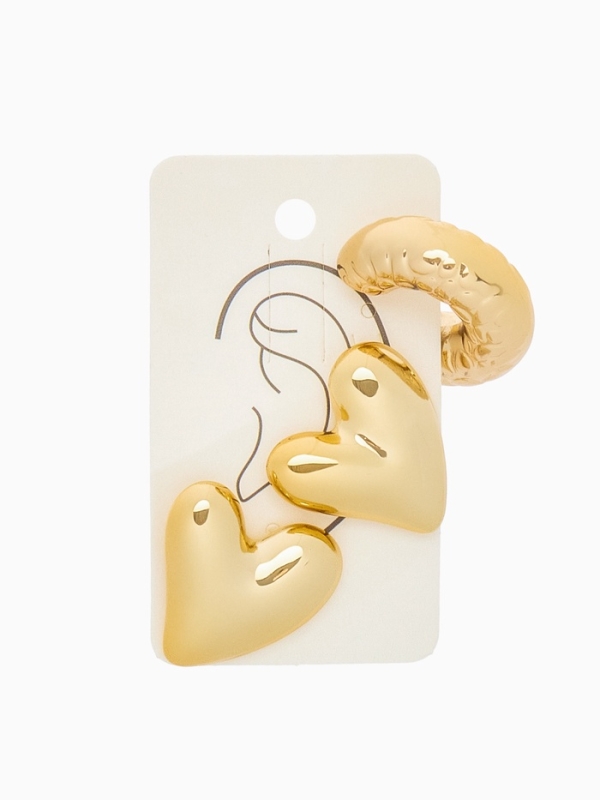 Набор серьги и каффы 3 шт. &laquo;Сердечко&raquo; бублик, цвет золото