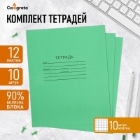 Набор тетрадей 12 листов в клетку &laquo;Зелёная обложка&raquo;, 58-63 г/м&sup2;, блок офсет, белизна 90%