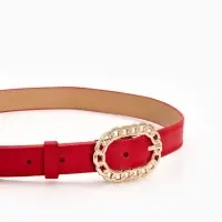 Ремень жен 04-01-01-01, Июнь2503, 2,5*0,3*110 см, без винта, пряж золото, 1 прокол, красный   109031