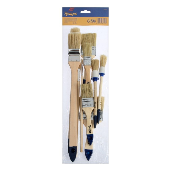 Набор кистей ТУНДРА, плоские, круглые, радиаторные, для масляной краски, 10 шт.