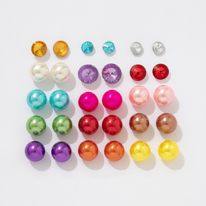 Пусеты 15 пар &laquo;Минимал&raquo; шарики d=5-10 мм, цветные