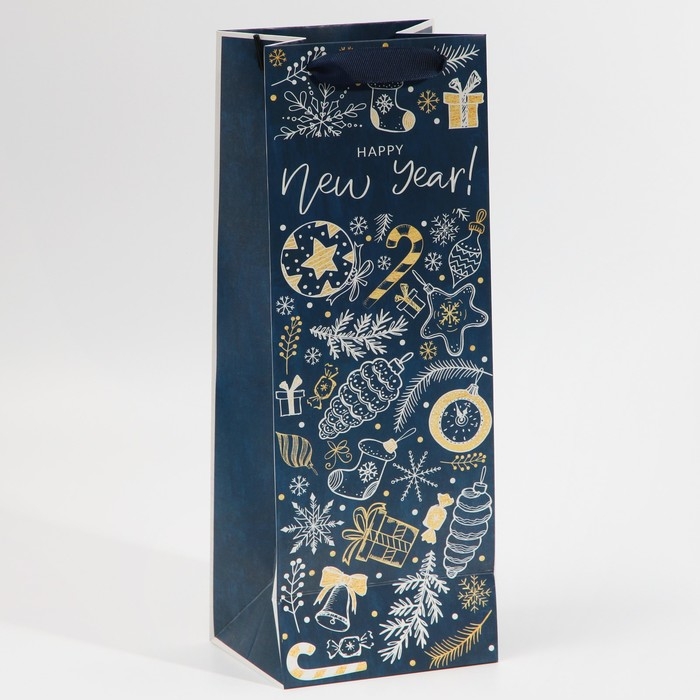 Пакет под бутылку &laquo;Happy New Year&raquo;, 13 х 36 х 10 см, Новый год