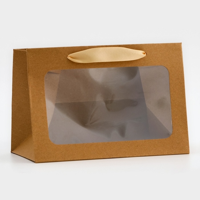 Пакет подарочный с широким дном и окном 20 &times; 14 &times; 13,2 см, крафт
