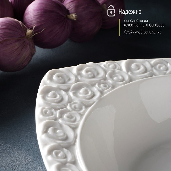 Салатник фарфоровый Magistro &laquo;Роза Бланш&raquo;, 740 мл, d=25 см, цвет белый