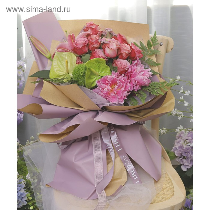 Бумага упаковочная крафт, двусторонняя, Розовый+Сиреневый, 0.72 х 10 м, 50 г/м&sup2;