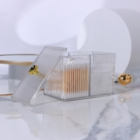 Органайзер для ватных палочек и дисков &laquo;FLOWER&raquo;, с крышкой, 3 секции, 14 &times; 9 &times; 10,5 см, цвет прозрачный/золотистый