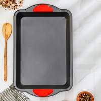 Противень для выпечки Доляна &laquo;Софт. Прямоугольник&raquo;, 40,5&times;25,5&times;5,5 см, с силиконовыми ручками, антипригарное покрытие, цвет чёрный