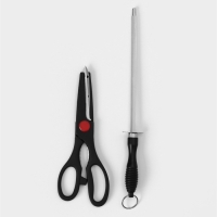 Набор ножей кухонных на подставке Доляна &laquo;Кронос&raquo;, 7 предметов: 5 ножей, мусат и ножницы, цвет чёрный