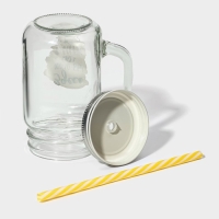 Кружка стеклянная Доляна &laquo;Вино&raquo;, 450 мл, 10&times;7,5&times;13 см, с ручкой, крышкой и трубочкой