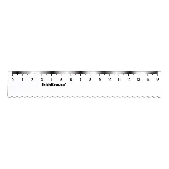 Линейка 15 см ErichKrause "Clear", пластиковая, с волнистым краем, прозрачная