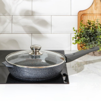 Сковорода &laquo;Гранит&raquo;, d=26 см, антипригарное покрытие, съёмная ручка, стеклянная крышка, цвет серый