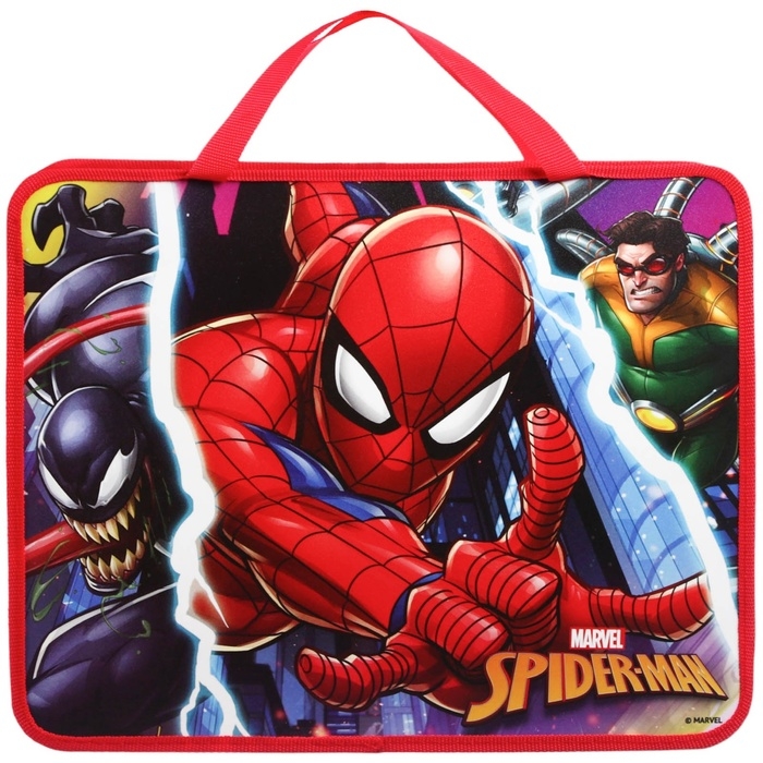 Папка пластиковая с ручками А4, на молнии, 75х330х260 мм, Человек-паук