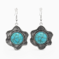 Серьги &laquo;Бирюзовый мир&raquo; круг в волне, голубые в чернённом серебре