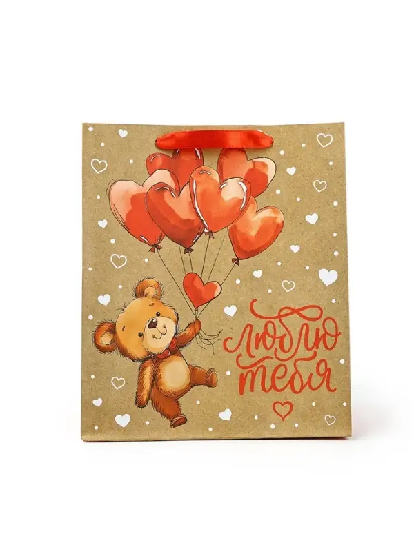 Пакет подарочный крафтовый &laquo;Люблю&raquo;, ML 23 х 11.5 х 27 см