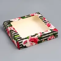 Коробка складная &laquo;Весенние пионы&raquo; 20&times;20&times;4 см