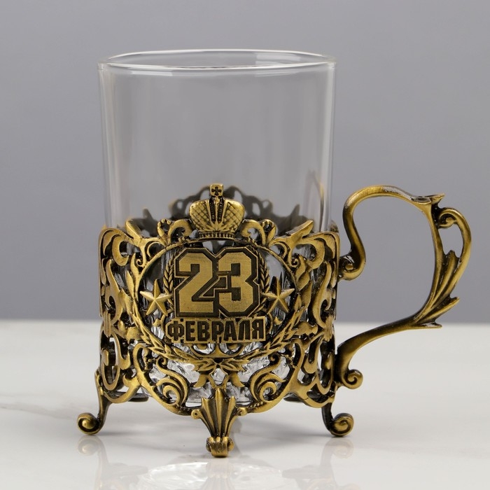 Подстаканник со стаканом &laquo;С 23 февраля&raquo;, 12,5 х 12,5 х 13 см