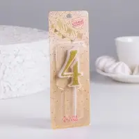 Свеча для торта с блестками &laquo;Цифра 4&raquo;, золотая, 5.2 см