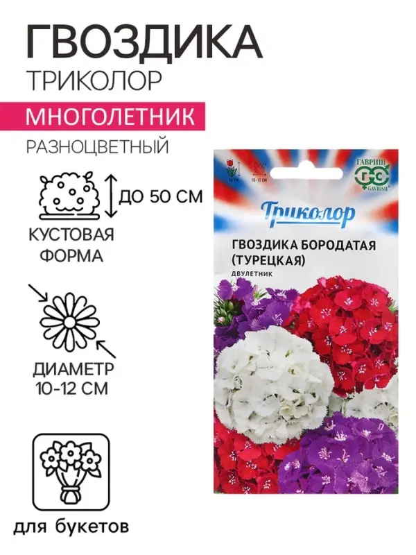Семена Гвоздика "Триколор", ц/п,  0,6 г